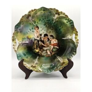 Antique R.S. Prussia DICE THROWERS Porcelain Cake Plate‎ Red Mark Present 10"